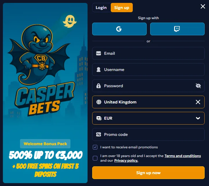 casperbets casino sign up